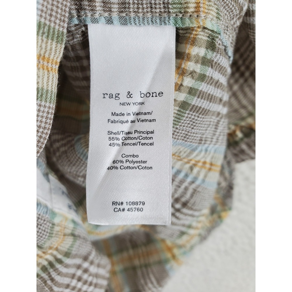 Rag & Bone Shirt Mens L Beige Yellow Plaid Check Gauze Button Up SS Autumn - Picture 7 of 11